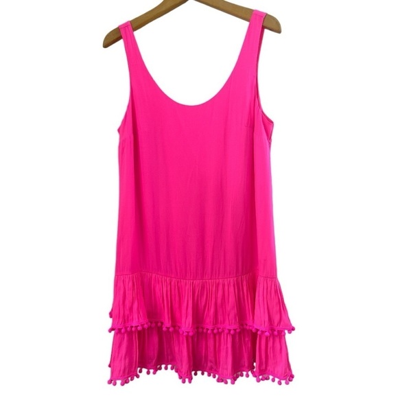 Lilly Pulitzer Natashia Pom Pom Mini Dress Pink Ruffle Hem Size Medium - Picture 11 of 11